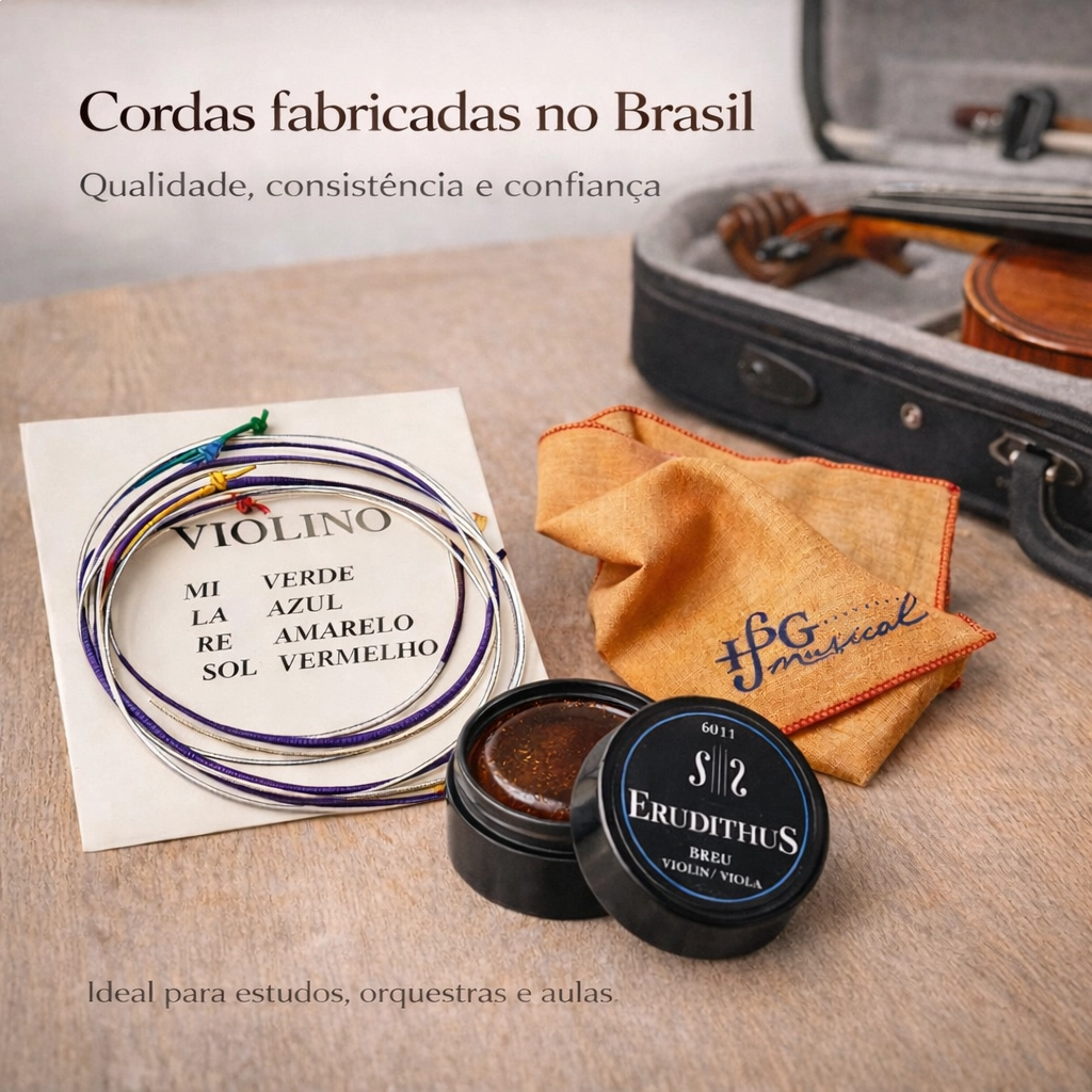  Kit Encordoamento Violino Mauro Calixto / Breu Erudithus 6011 + Flanela
