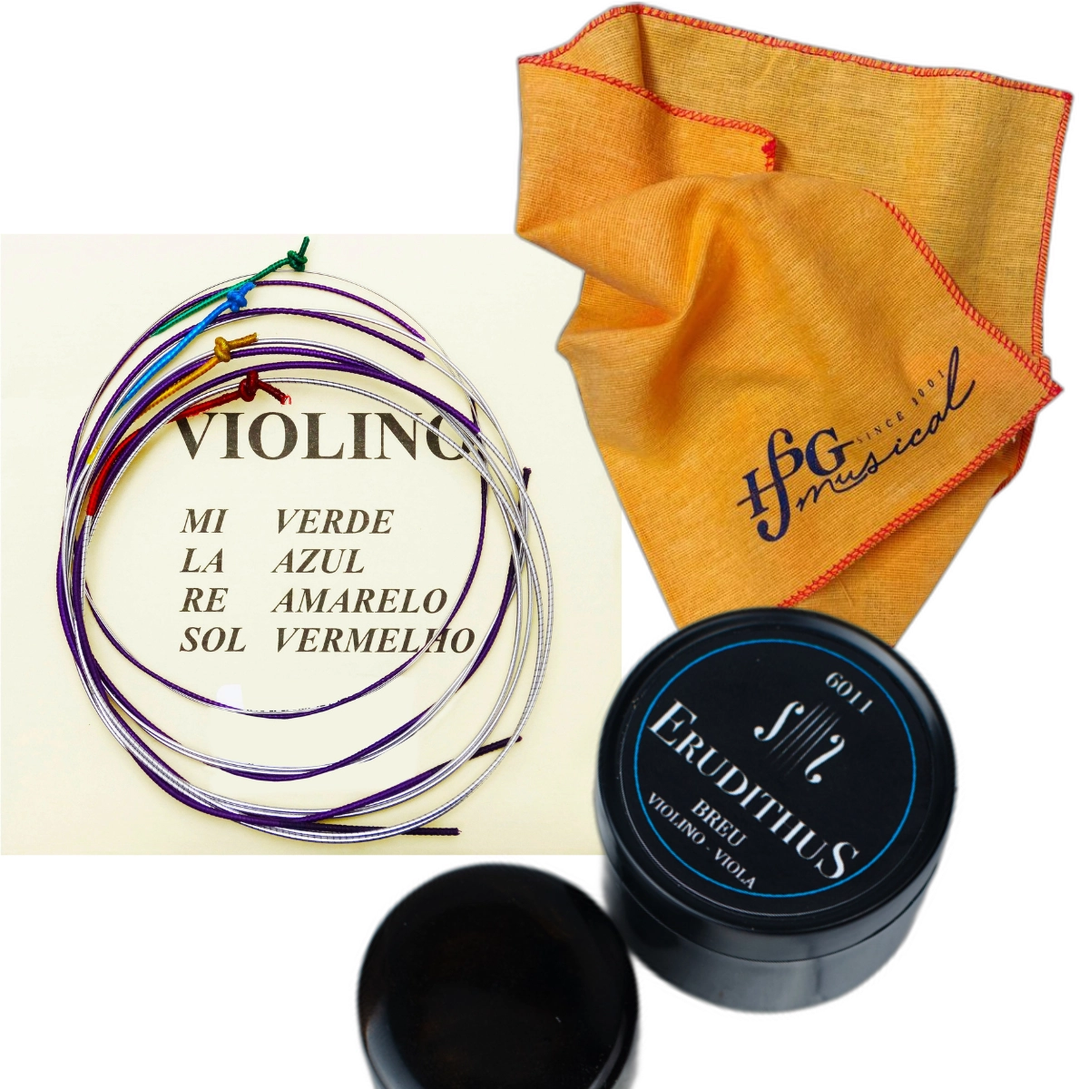 Kit Encordoamento Violino Mauro Calixto / Breu Erudithus 6011 + Flanela