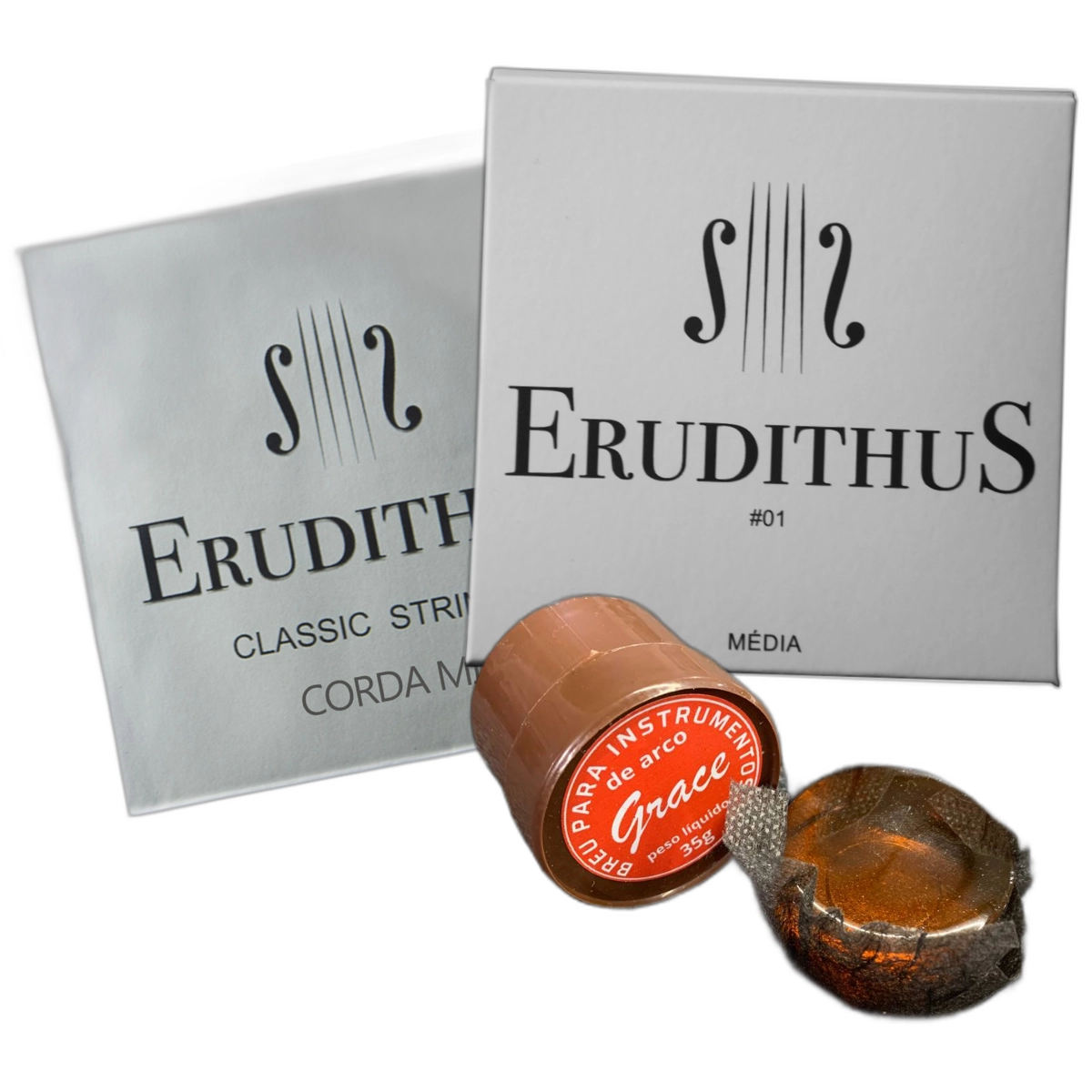 Kit Encordoamento Violino Erudithus 01 Breu Grace e Corda Mi